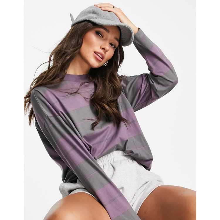 Camiseta a rayas color berenjena lavado de corte extragrande de manga larga de ASOS DESIGN ASOS
