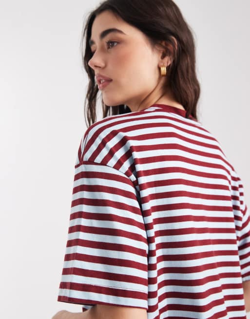 Camiseta a rayas color guinda de corte cuadrado extragrande de Cotton On, 3 de 4