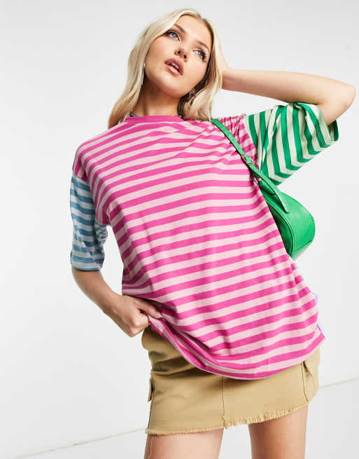 Camiseta a rayas de colores extragrande con diseño color block Andrea de JJXX