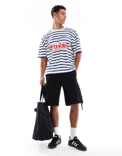 Camiseta a rayas de corte cuadrado extragrande con estampado gráfico deportivo y sisas caídas de canalé de ASOS DESIGN - view 1
