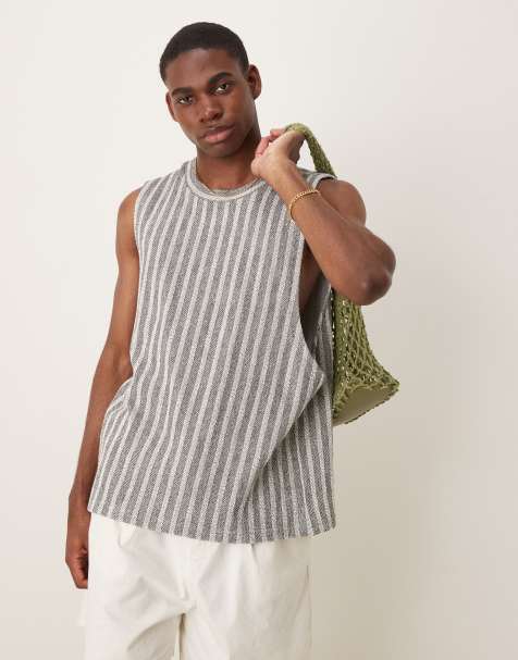 Camiseta a rayas de corte cuadrado sin mangas de tejido rizado de ASOS DESIGN - view 1