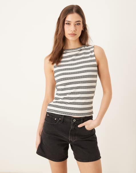 Camiseta a rayas monocromáticas sin mangas con cuello barco de ASOS DESIGN - view 1