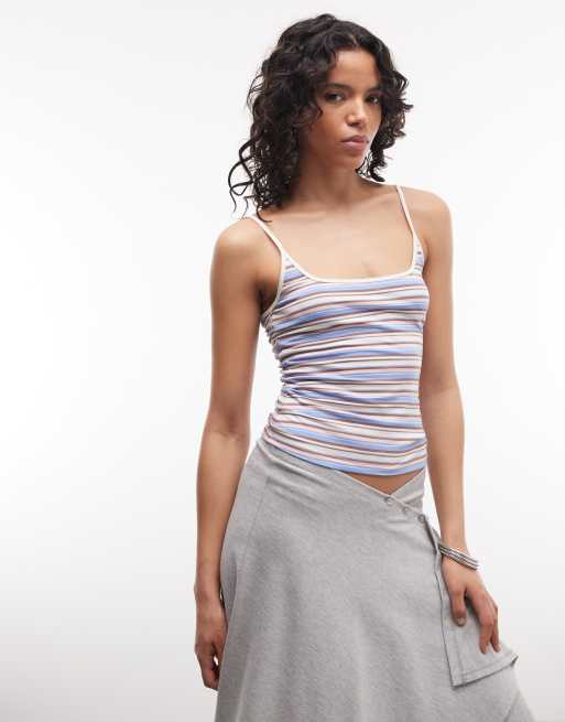 Camiseta a rayas multicolores sin mangas con cuello ancho de Monki