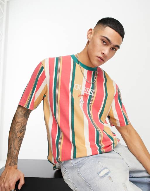 Debe excitación actualizar Camiseta a rayas naranjas y verdes con logo en el pecho Originals de GUESS  Originals | ASOS