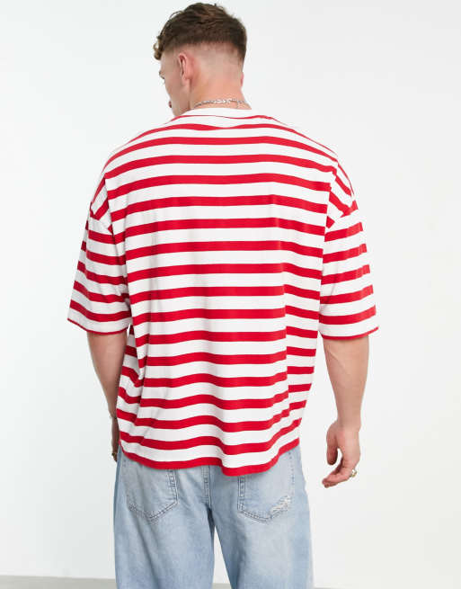 Camiseta a rayas rojas y blancas de corte extragrande de ASOS DESIGN, 2 de 4