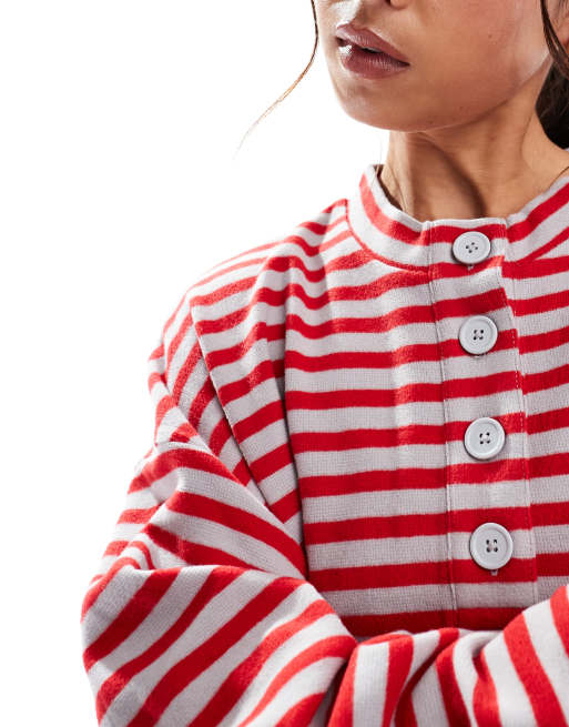 Camiseta a rayas rojas y gris carbón extragrande de tejido supersuave de ASOS DESIGN, 3 de 4