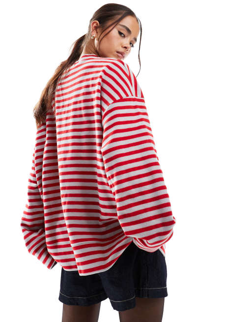 Camiseta a rayas rojas y gris carbón extragrande de tejido supersuave de ASOS DESIGN, 4 de 4