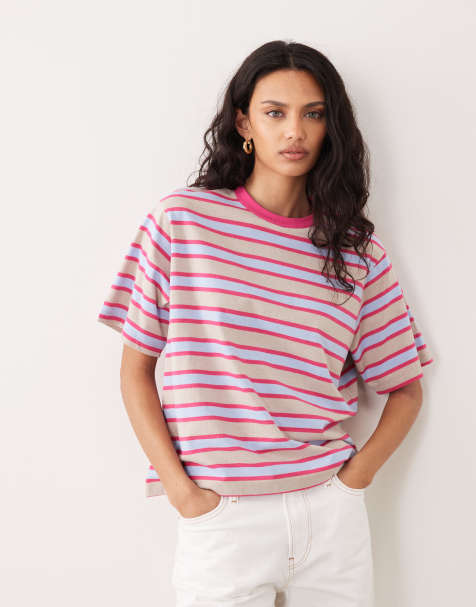 Camiseta a rayas rosas y azules extragrande de ASOS DESIGN - view 1