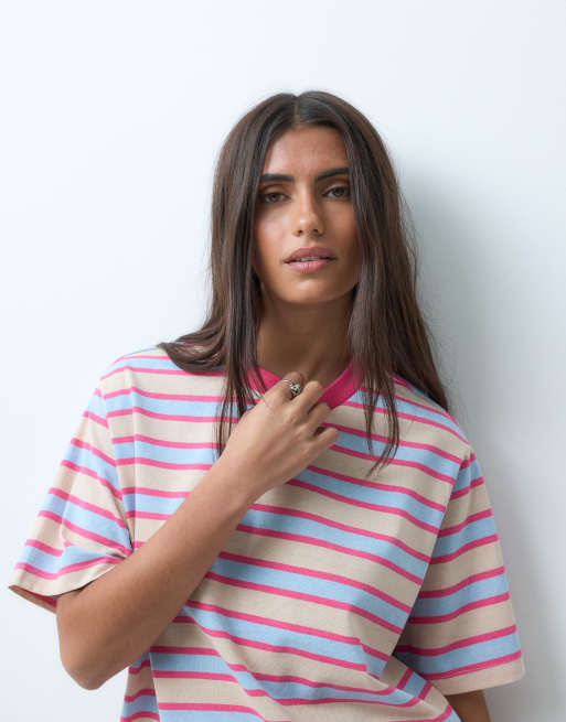 Camiseta a rayas rosas y azules extragrande de ASOS DESIGN, 4 de 4