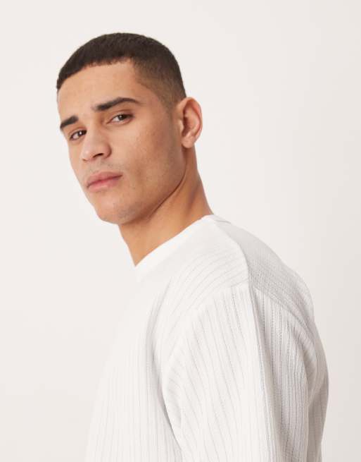 Camiseta a rayas texturizadas de corte cuadrado extragrande de tejido grueso de ASOS DESIGN, 4 de 5