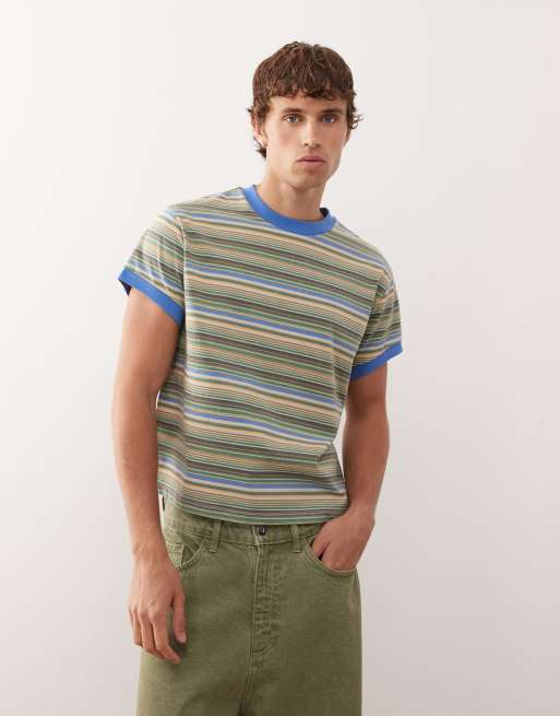Camiseta a rayas variadas de corte cuadrado con ribetes de Reclaimed Vintage
