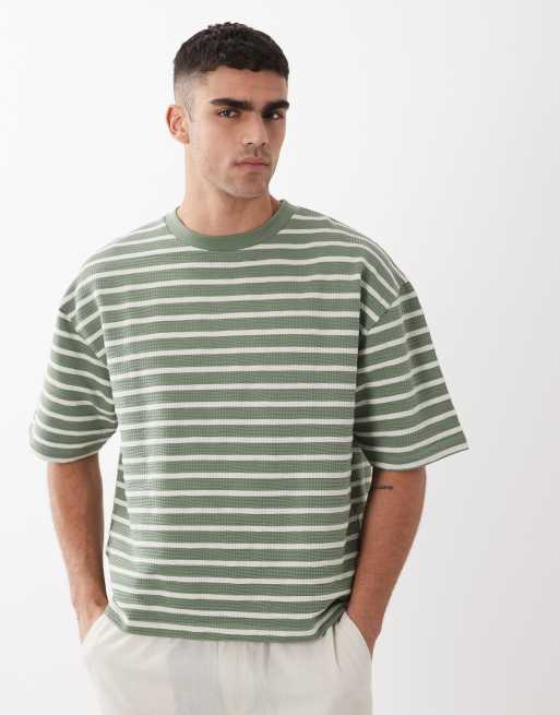 Camiseta a rayas verdes de corte cuadrado extragrande de tejido grueso de ASOS DESIGN, 2 de 5