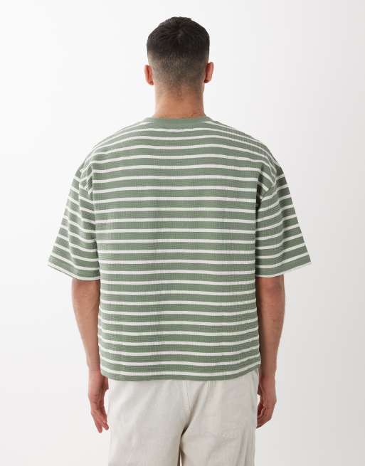 Camiseta a rayas verdes de corte cuadrado extragrande de tejido grueso de ASOS DESIGN, 3 de 5