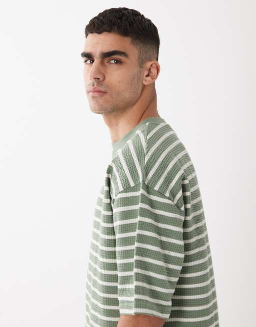 Camiseta a rayas verdes de corte cuadrado extragrande de tejido grueso de ASOS DESIGN, 4 de 5