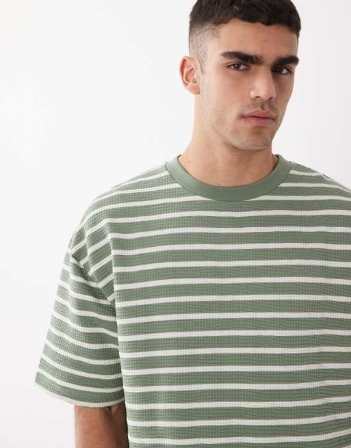 Camiseta a rayas verdes de corte cuadrado extragrande de tejido grueso de ASOS DESIGN, 5 de 5