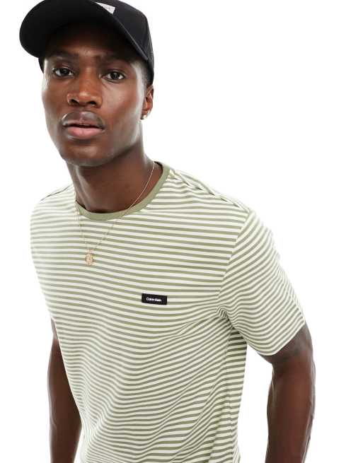Camiseta a rayas verdes y blancas de algodon de Calvin Klein ASOS