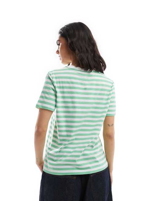 Camiseta a rayas verdes y blancas de corte cuadrado y manga corta de PIECES, 2 de 4