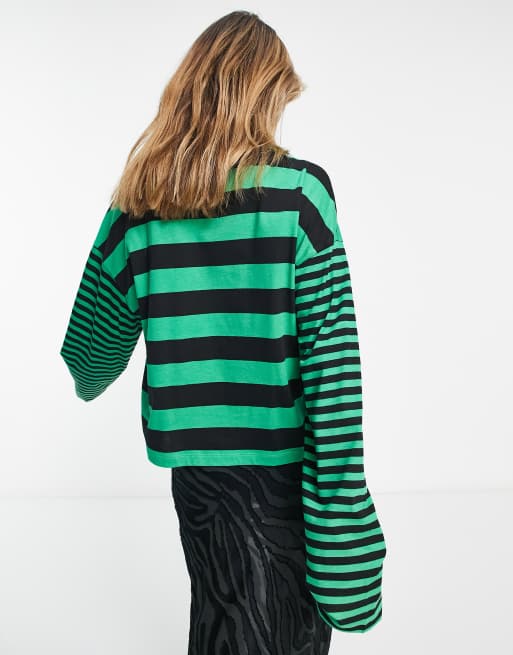 Camiseta verde oscuro ajustada de manga larga de ASOS DESIGN