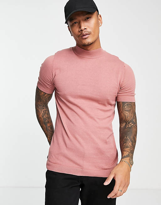 Hombre Other | Camiseta ajustada color rosa negruzco con cuello alto de ASOS DESIGN - HI88551