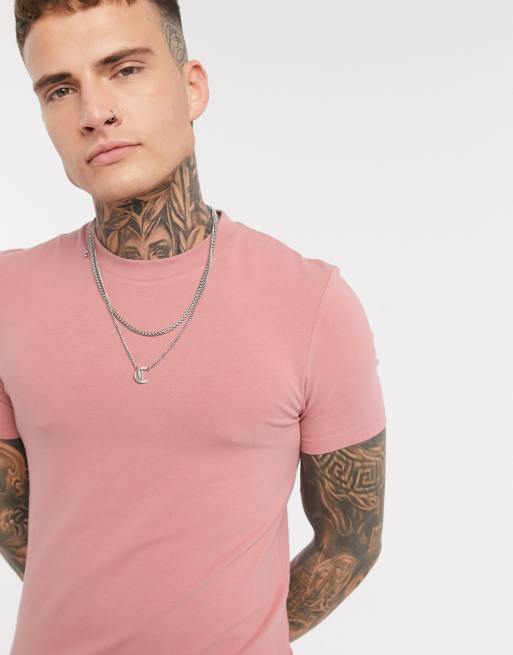 Camiseta ajustada con cuello redondo de algodón de ASOS DESIGN - PINK