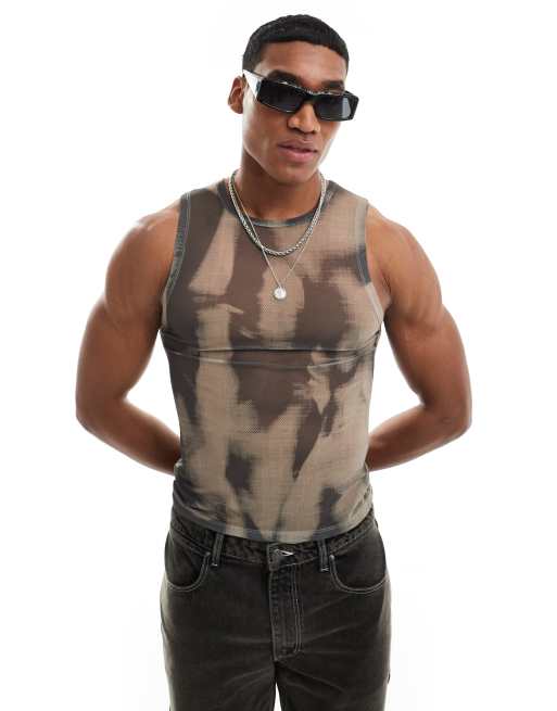 Camiseta ajustada sin mangas con diseño estampado de malla de ASOS DESIGN