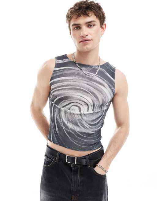 Camiseta ajustada sin mangas con estampado de espiral de malla de COLLUSION