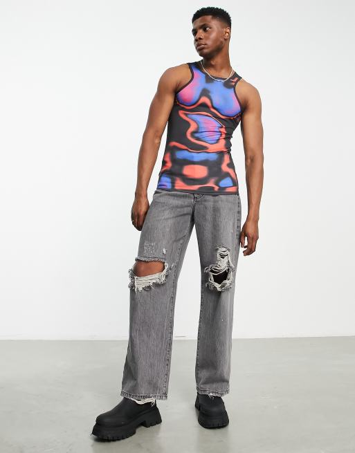 Camiseta ajustada sin mangas con estampado integral de mapa de calor de ASOS DESIGN