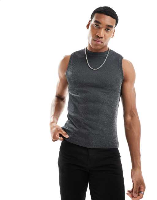 Camiseta ajustada sin mangas de tejido efecto purpurina de ASOS DESIGN