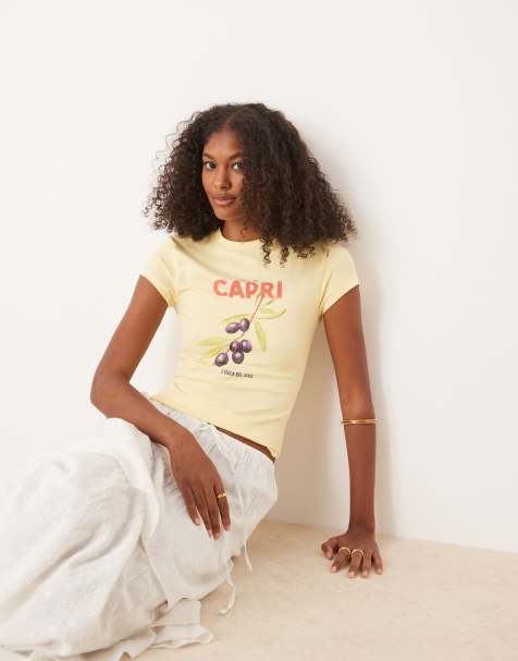 Camiseta amarilla con diseño encogido y estampado gráfico "Capri" de ASOS DESIGN - view 1