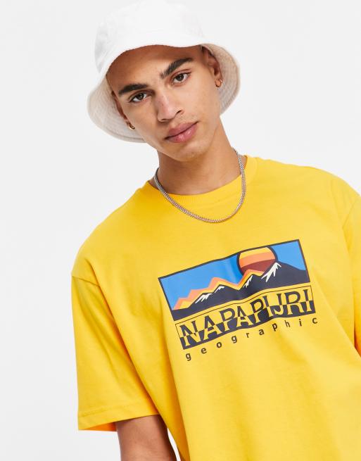 Camiseta amarilla con estampado gráfico de montaña S-Freestyle de Napapijri