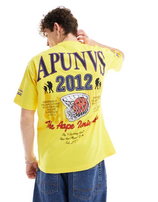 Camiseta amarilla de corte cuadrado con estampado universitario de AAPE BY A BATHING APE®, 2 de 4
