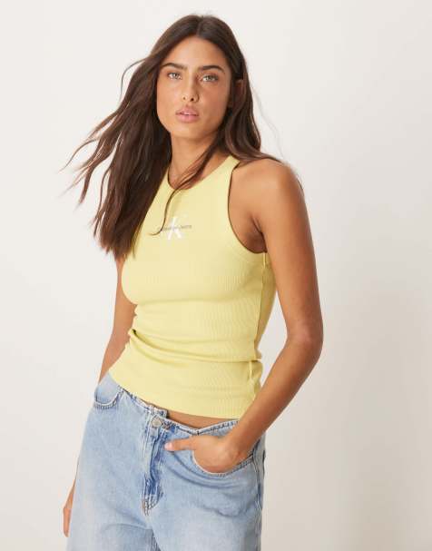 Camiseta amarilla sin mangas con logo de monograma de canalé de Calvin Klein Jeans - view 1