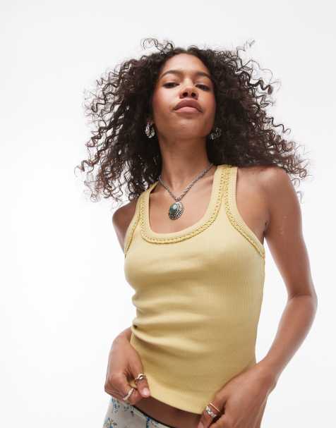Camiseta amarilla sin mangas con ribete de croché de Topshop - view 1