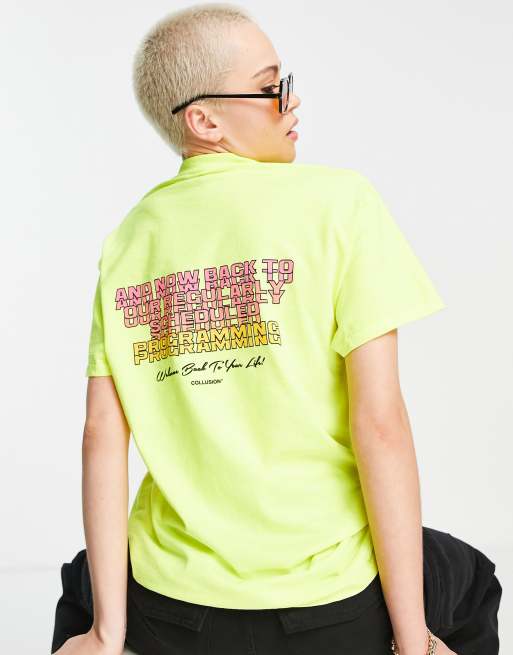 Camiseta amarillo neon extragrande con estampado grafico de programacion de COLLUSION Unisex ASOS