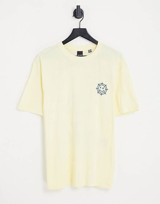 Hombre Other | Camiseta amarillo pastel extragrande con estampado de flor sonriente en la espalda de Only & Sons - AF62122