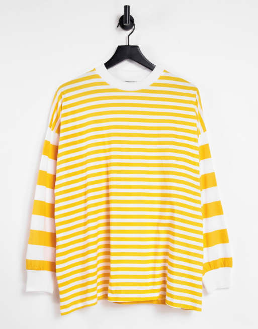 Camiseta amarillo rayos del sol extragrande de manga larga con diseño de rayas variadas de ASOS DESIGN