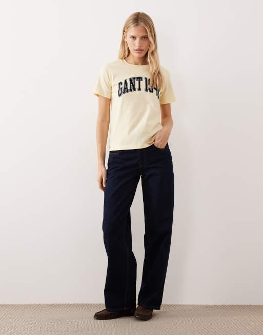 Camiseta amarillo vainilla con estampado gráfico de estilo universitario de GANT, 2 de 4