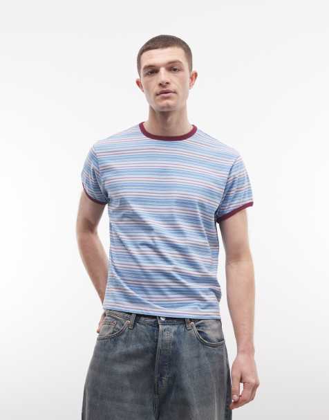 Camiseta azul a rayas ajustada con ribetes de Reclaimed Vintage - view 1