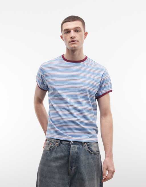 Camiseta azul a rayas ajustada con ribetes de Reclaimed Vintage