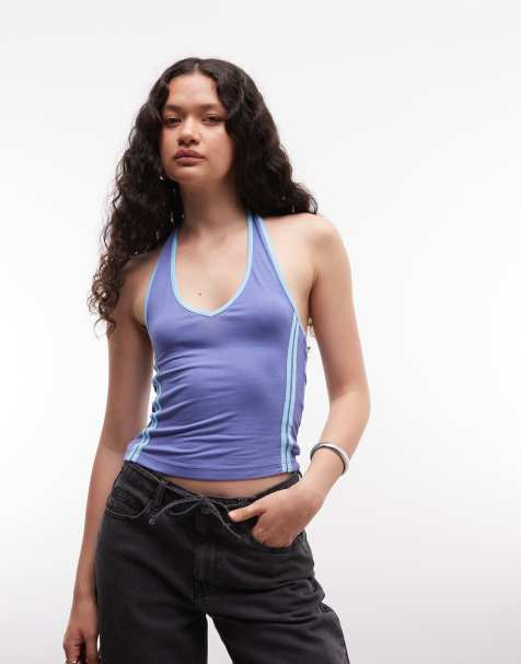 Camiseta azul a rayas de estilo deportivo con cuello halter de COLLUSION - view 1
