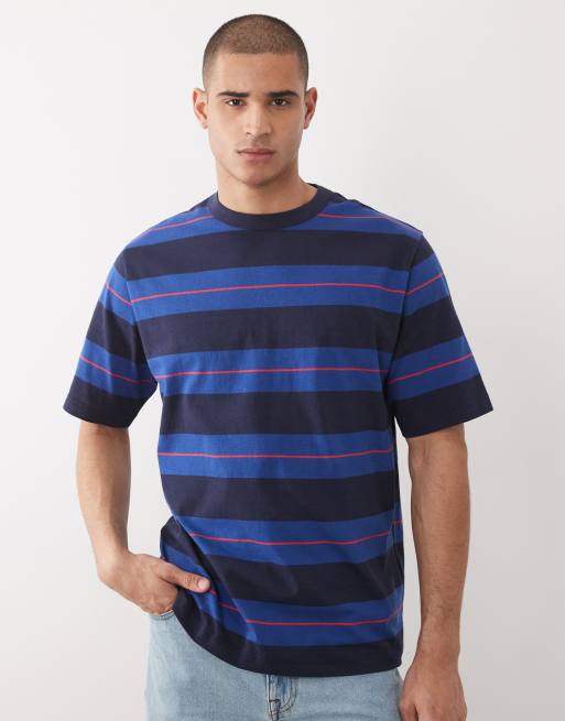 Camiseta azul a rayas extragrande de tejido grueso de punto liso de ARKET, 3 de 5