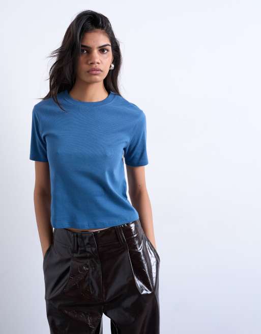 Camiseta azul aéreo básica con diseño encogido de Topshop, 4 de 4