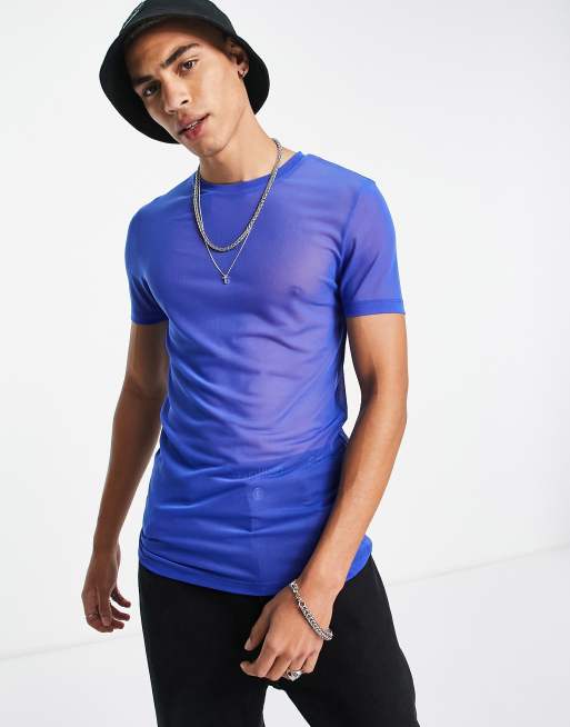 Camiseta azul ajustada de malla de ASOS DESIGN 