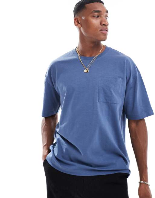 Camiseta azul añil envejecido extragrande con bolsillo de New Look