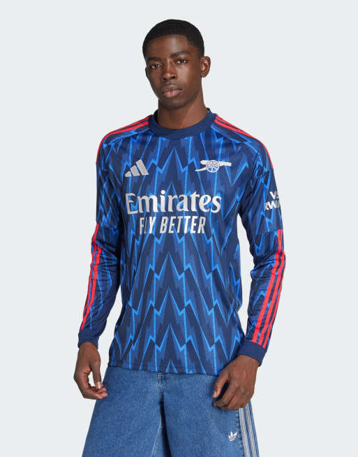 Camiseta azul añil nocturno y gris dos de manga larga con diseño de la segunda equipación del Arsenal de la temporada 25/26 de adidas Performance