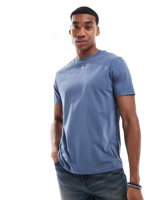 Camiseta azul básica con cuello redondo y mangas vueltas de ASOS DESIGN