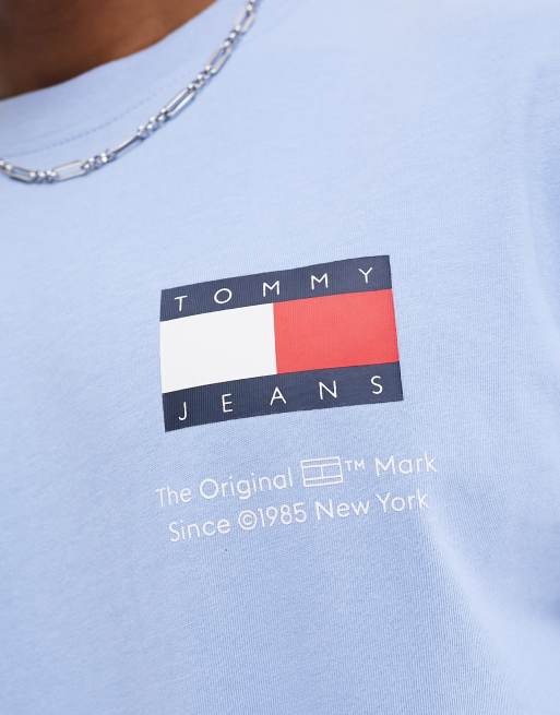 Camiseta azul básica de corte slim con logo de bandera de Tommy Jeans, 3 de 4