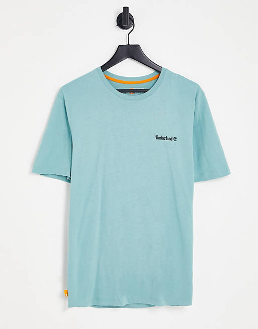 Hombre Tops | Camiseta azul cerceta con logo pequeño estampado de Timberland - CW33582