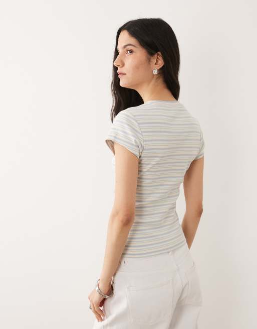 Camiseta azul claro a rayas con diseño encogido de ASOS DESIGN, 2 de 4