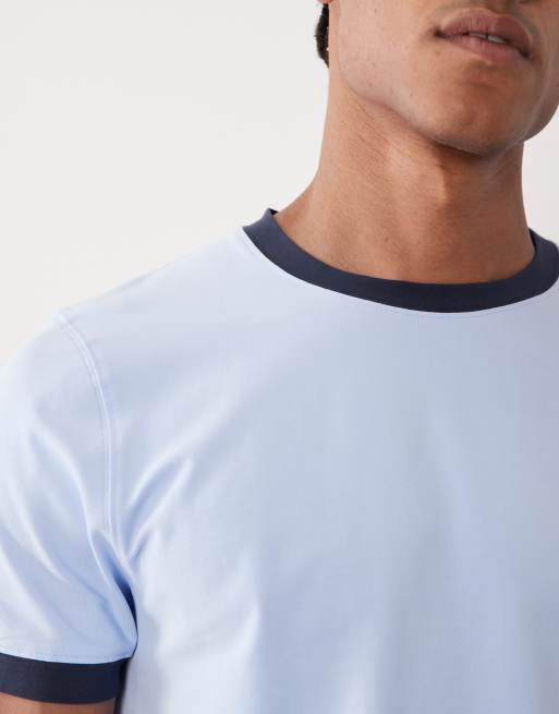 Camiseta azul claro ajustada con diseño encogido, ribetes y acabado de secado rápido de algodón de 4505 , 3 de 5